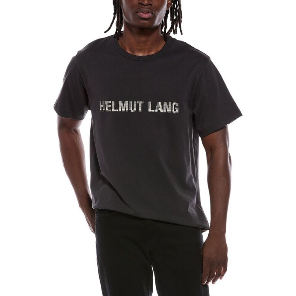 Helmut Lang Mens  Plaid Check Logo T-Shirt, Black